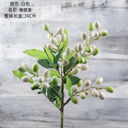 Realistic Olive Berry Branch Christmas Decorative Flowers for Home - Beautiful Faux Plants for Wall Decor | MW30333