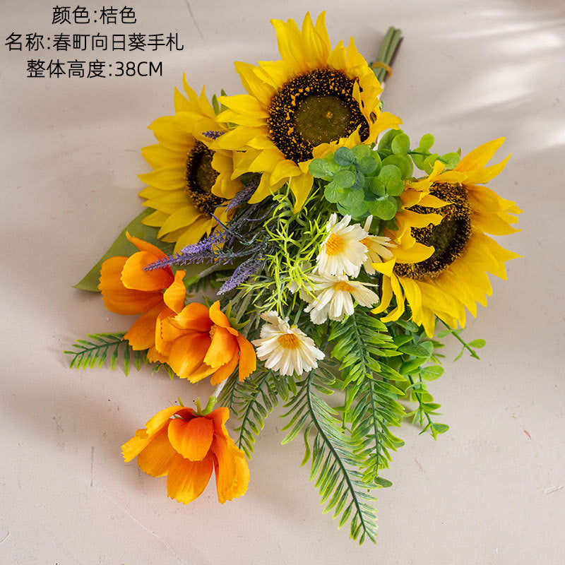 Sunshine Springtown Faux Sunflower Bouquet - Perfect for Home Decor & Wedding Celebrations - Vibrant Wall Decor & Handheld Floral Arrangement - Model CF01382