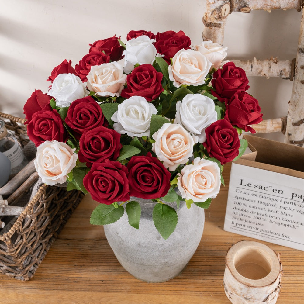 Luxurious Velvet Rose Faux Flowers with Pearl Accents – Stunning Home Decor for Holidays and Weddings – MW03339