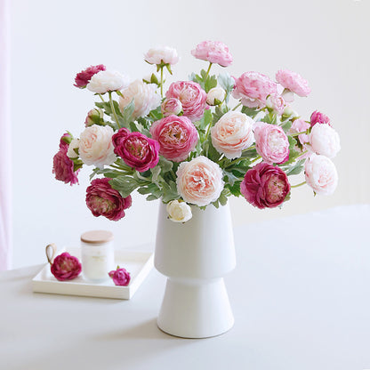 Elegant White Faux Flower Arrangement with 3-Head Velvet Peony: Perfect for Living Room and Dining Table Decor