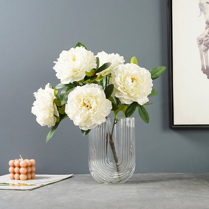 Elegant Peony Faux Flowers with Round Heads - Luxurious Hand-Tied Bouquet for Home Decor - Perfect for Office, Living Room, and Dining Table Decoration