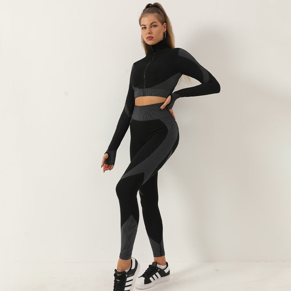 High Waisted Quick Dry Women's Yoga Set Long Sleeve Top Full Length Pants for Fall Winter Fitness for Gym Training and Everyday Comfort