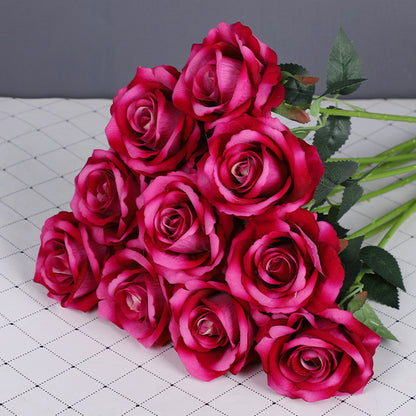 Realistic Gradient Silk Rose Flower Stem - Perfect for Weddings, Home Decoration, and Stylish Floral Arrangements