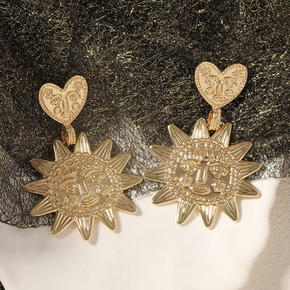 Unique Minimalist Alloy Sunflower Pendant Heart Earrings - Eye-Catching and Versatile Accessories for Every Occasion