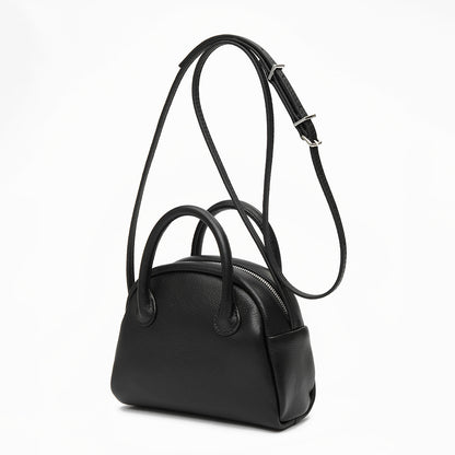 Grain Leather Korean Inspired Bowling Bag Shell Design Versatile Handheld Crossbody Carry Luxurious Genuine Leather Small Purse for Fashion Forward Individuals