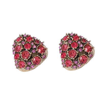 Stylish Geometric Color-Block Full Rhinestone Button Earrings - Elegant Lightweight Luxurious Statement Studs for Every Occasion