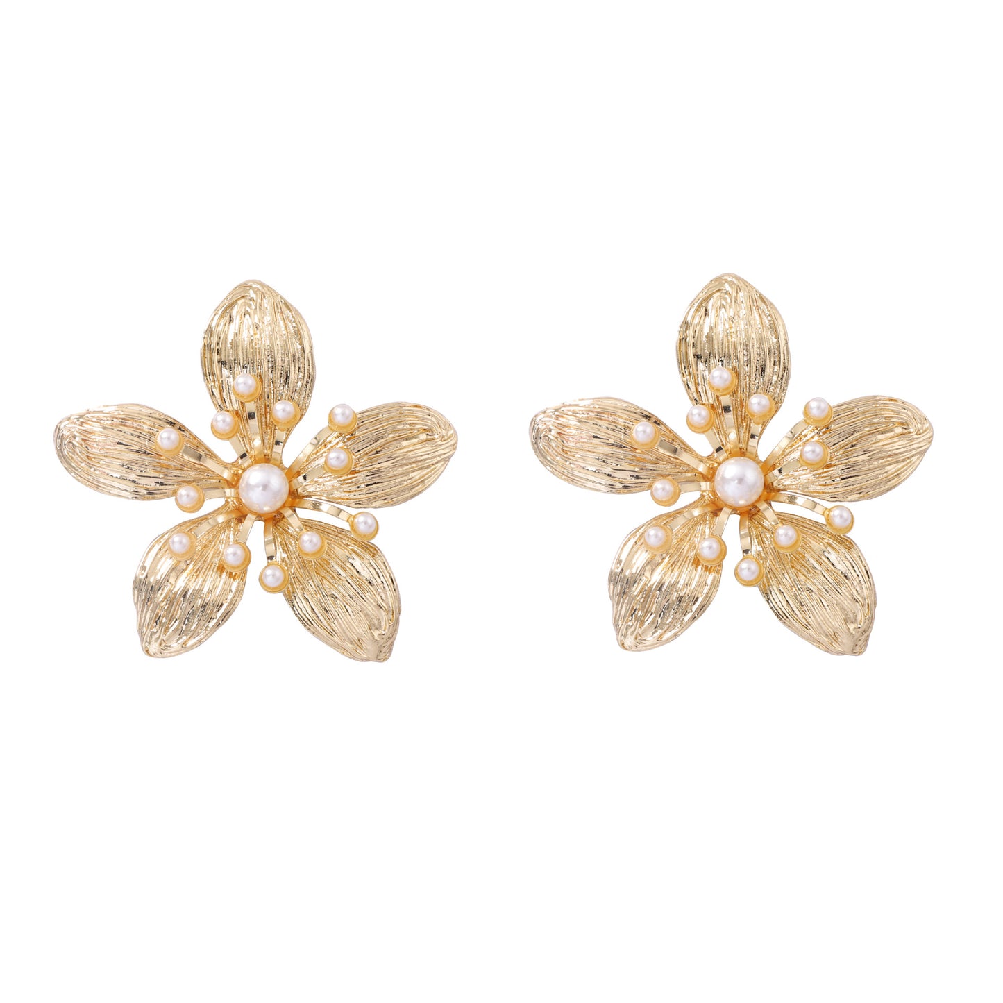 Unique Vintage-Inspired Luxury Floral Earrings with Faux Pearl Accents and Distinctive Textured Design – Bold Statement Jewelry for Women