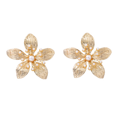 Unique Vintage-Inspired Luxury Floral Earrings with Faux Pearl Accents and Distinctive Textured Design – Bold Statement Jewelry for Women
