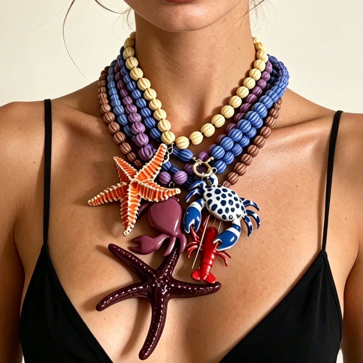 Beach Vacation-Inspired Ocean Life Pendant Necklace with Colorful Beaded Design - Perfect Summer Jewelry for Women