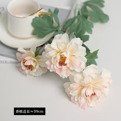 Single Stem Triple-Head Artificial Peony Flower - Perfect for Home Decor, Weddings, and Photography Arrangements