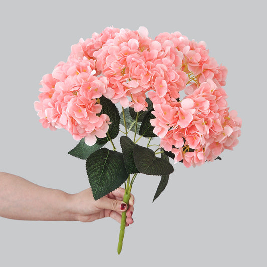 Elegant Artificial Hydrangea Bouquet with 5 Heads and Leaves - Perfect for High-End Wedding Decorations and Floral Arrangements