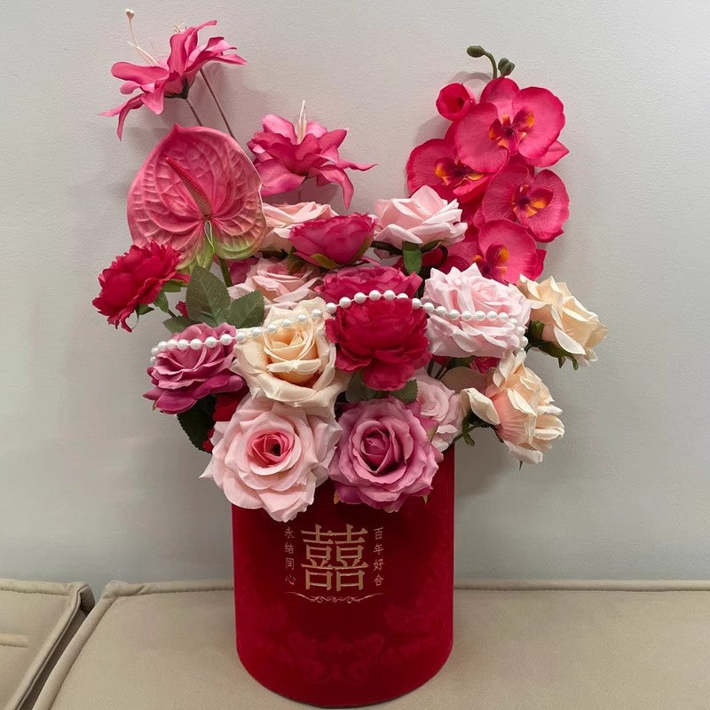 Stunning Faux Floral Wedding Room Decor - Beautifully Arranged Artificial Flowers in Embrace Bucket for Bedroom and Wedding Celebration