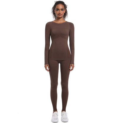 Seamless Knitted Long Sleeve Cycling Outfit Set for Women Yoga Body Shaping and Skiing Suit for Comfort and Performance