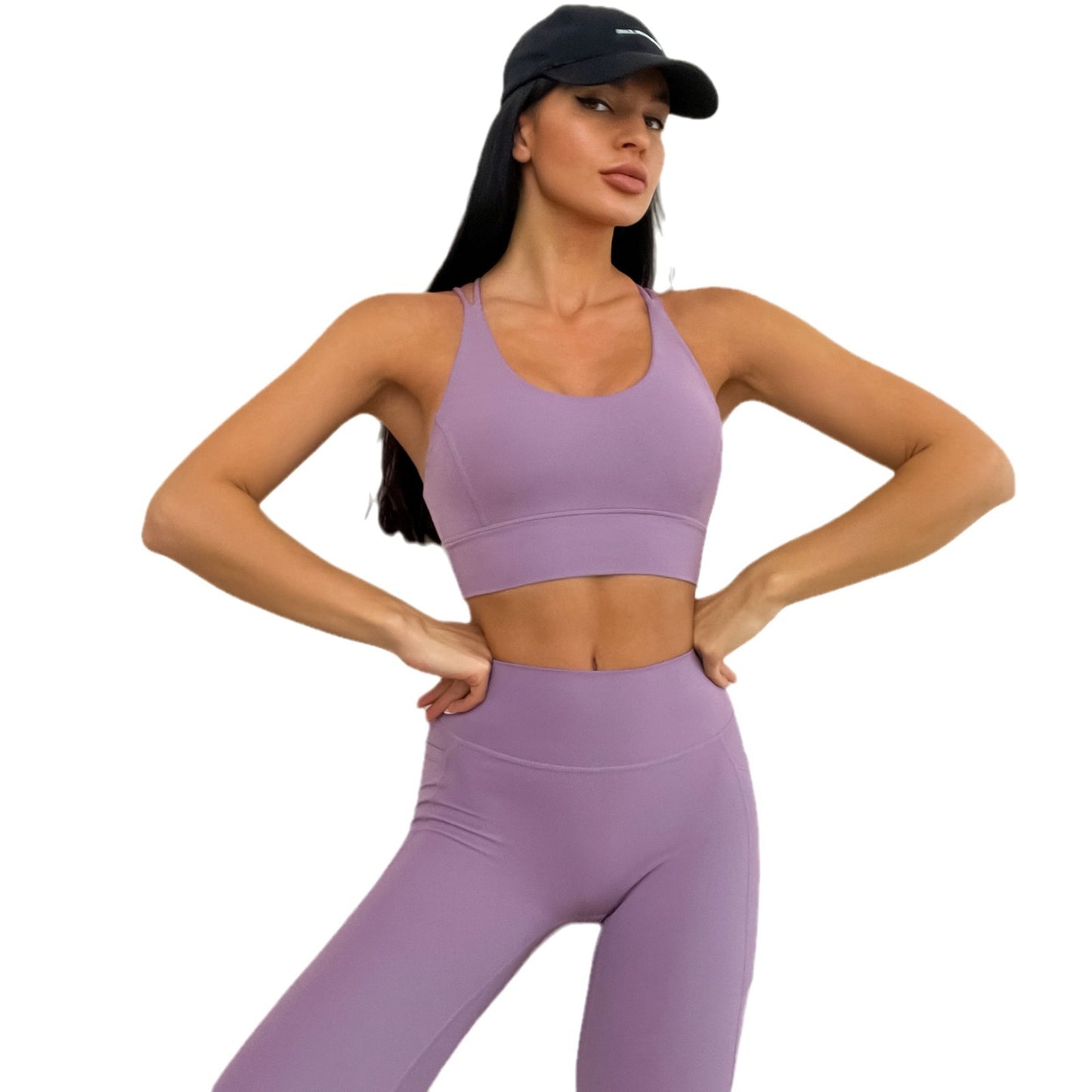 Women's Cross Back Sports Bra and High Waisted Yoga Pants Set Supportive and for Yoga Fitness