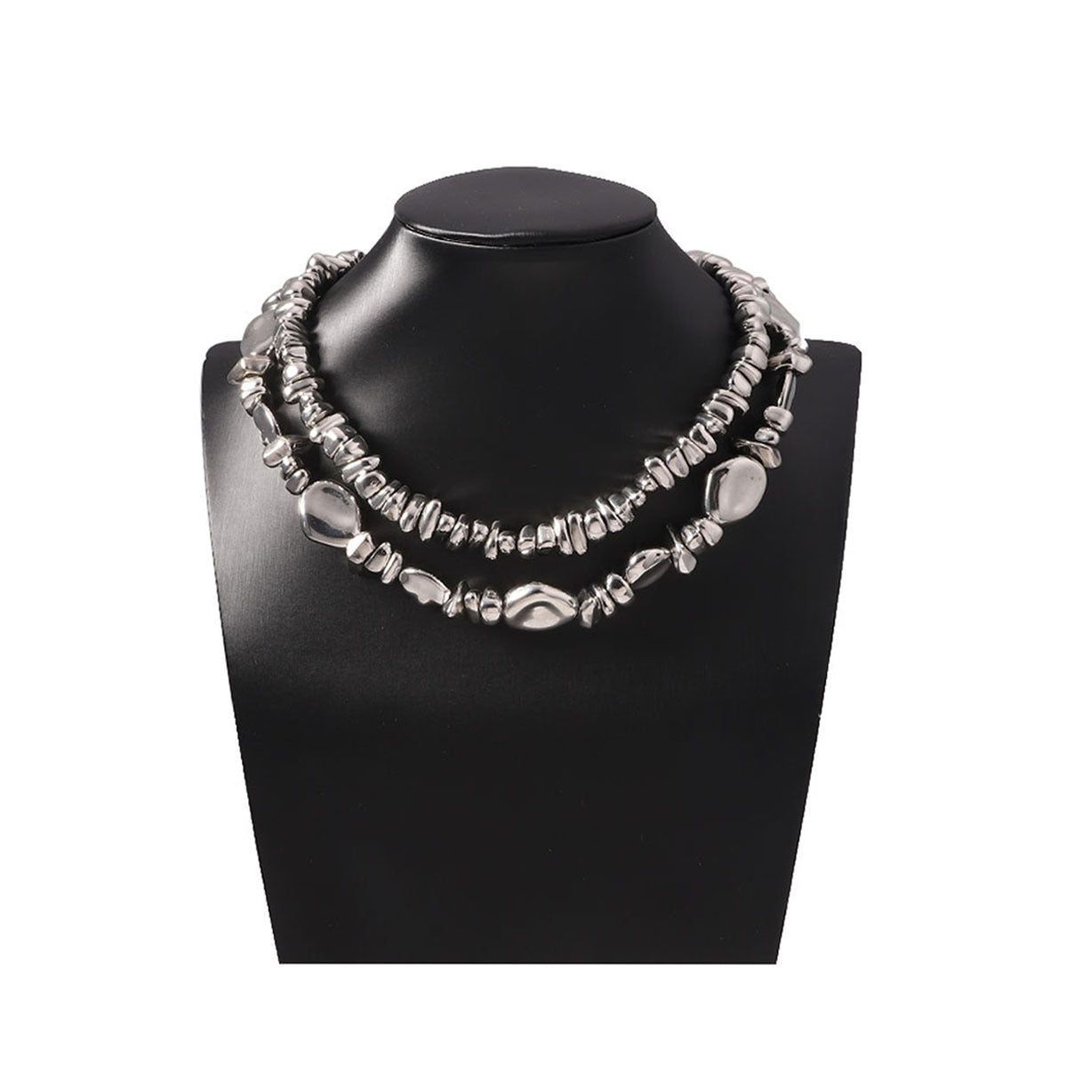 Chic Minimalist Statement Double-Layered Geometric Silver-Plated Necklace – Unique and Elegant Design for Exquisite Layering