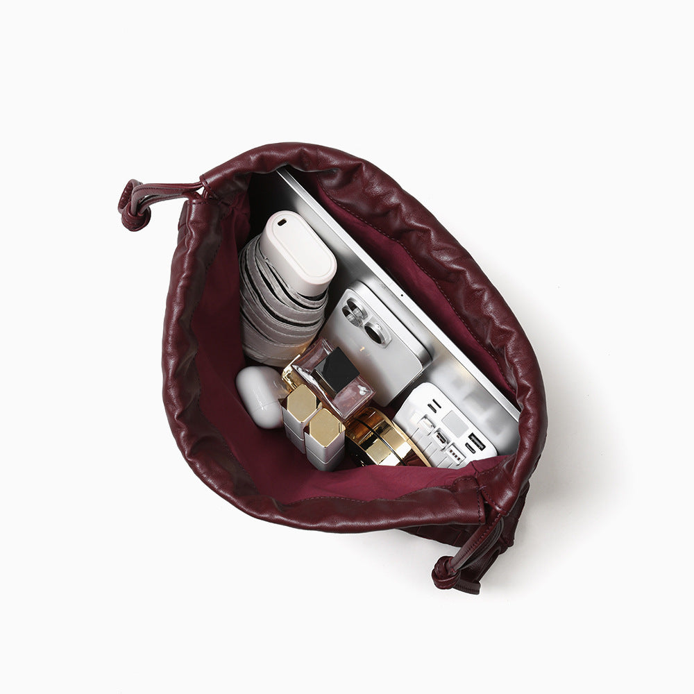 Vintage Inspired Luxury Garbage Bag Woven Handbag Handmade Pouch with Ruffled Genuine Sheepskin Drawstring Cloud Fashion Bag for Women