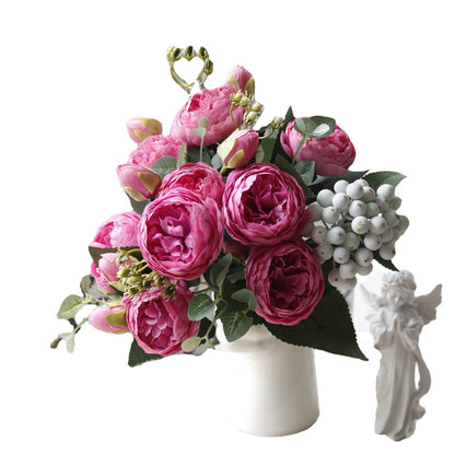 Stunning 5-Head Mini Peony & Persian Rose Bouquet – Realistic Home Decor & Wedding Flowers for Lasting Beauty