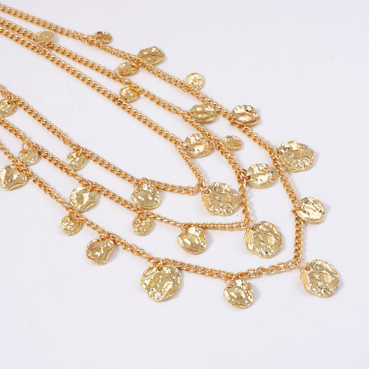 Trendy Casual Hip-Hop Alloy Pleated Round Pendant Necklace for Women | Layered Chain Design for Unique Style