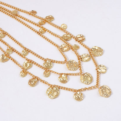 Trendy Casual Hip-Hop Alloy Pleated Round Pendant Necklace for Women | Layered Chain Design for Unique Style