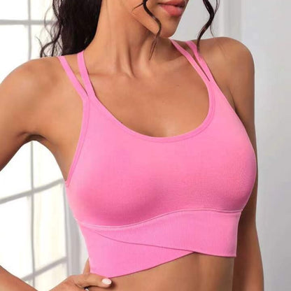 Seamless Crossback Sports Bra for Women Nylon Yoga Tank Top for Outdoor Running Shockproof Fitness and Comfortable Support