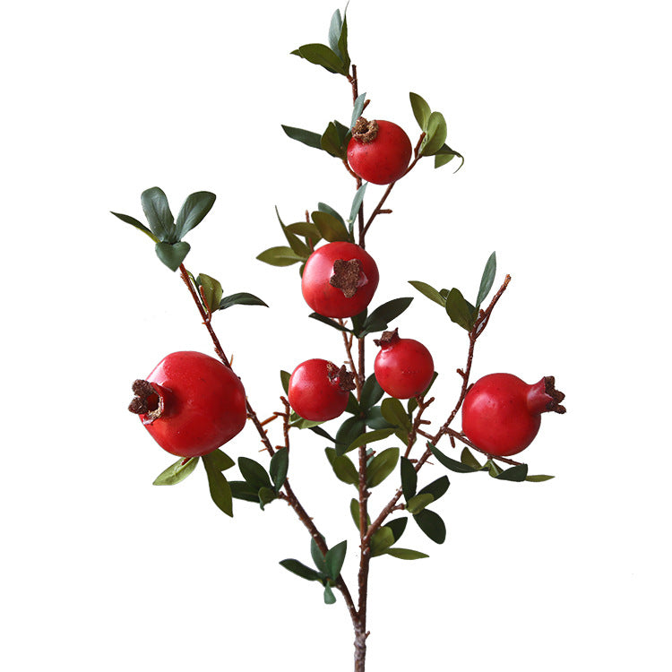 Realistic Pomegranate Decorative 6-Fruit Bunch with Leaves - Ideal for Home Decor, Photography Props, and Lifelong Floral Arrangements