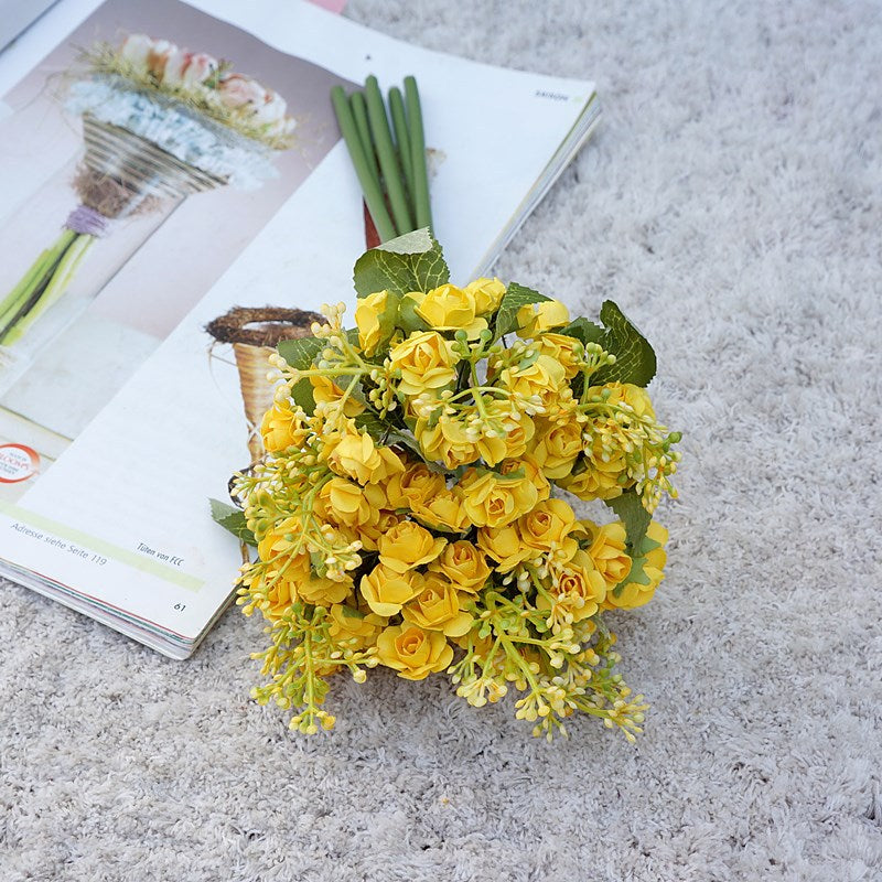 Elegant Faux Rose and Wheat Mini Paper Bouquet - Perfect for Weddings, Photography, and Home Decoration