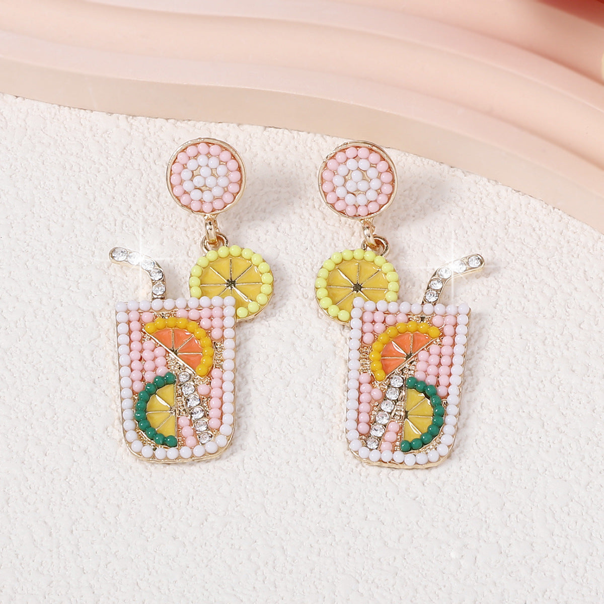 Chic Summer-Ready Beaded Oil Drop Earrings with Sparkling Rhinestones – Elegant and Refreshing Dainty Jewelry for a Stylish Look