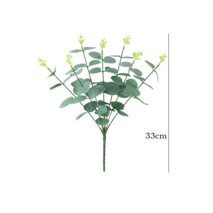 Lifelike Faux Greenery 7-Branch Golden Money Plant for Home Decor - Artificial Eucalyptus Floral Arrangement - Perfect for Garden Projects and Elegant Centerpieces