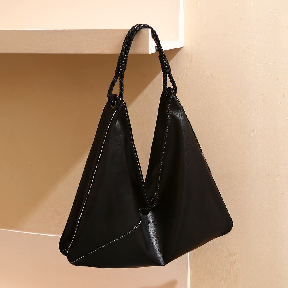 Korean Inspired Genuine Leather Tote Bag Minimalist Handbag for Commuting Versatile Shoulder and Handheld Design