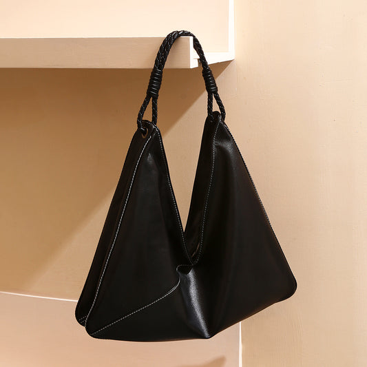 Chic Korean Style Genuine Grain Leather Tote Bag Minimalist Design for Sophistication Underarm Shoulder Carry Options