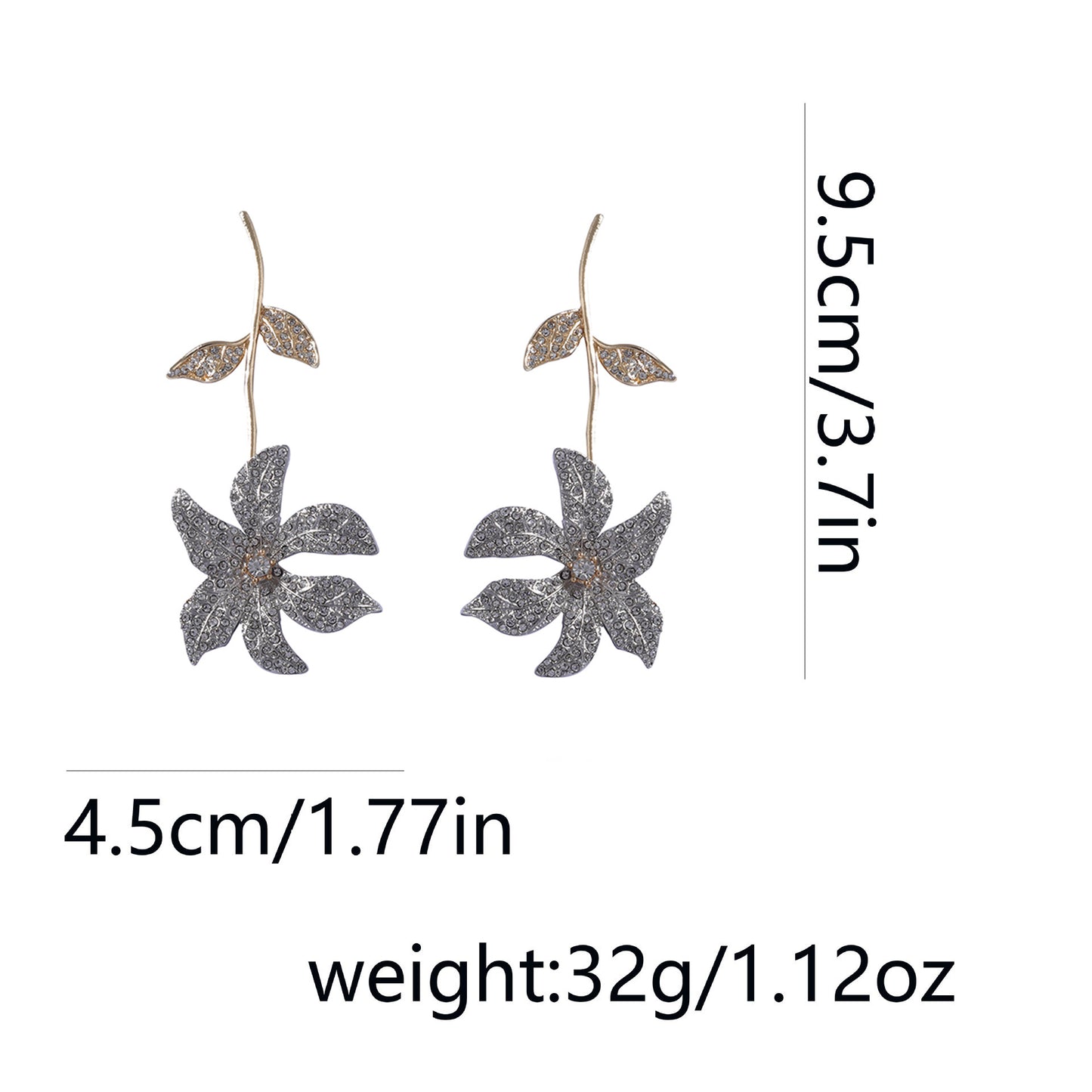 Exquisite Minimalist Crystal-Studded Alloy Flower Drop Earrings - Bold, Creative Design for Unique Style