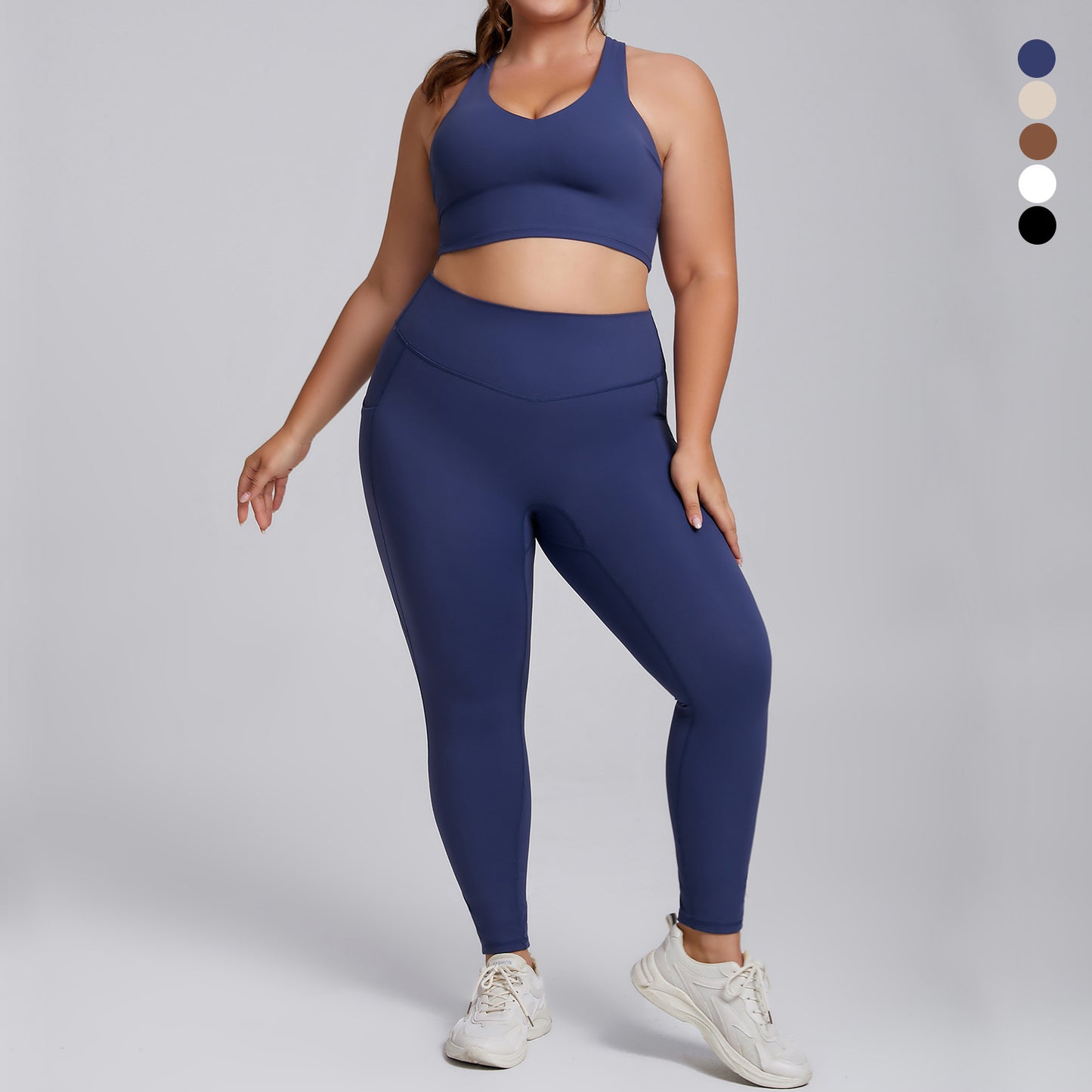 Plus Size Women's Yoga Set High Quality Form Fitting Activewear with Pockets 2 Piece Workout Outfit for Comfort and Performance