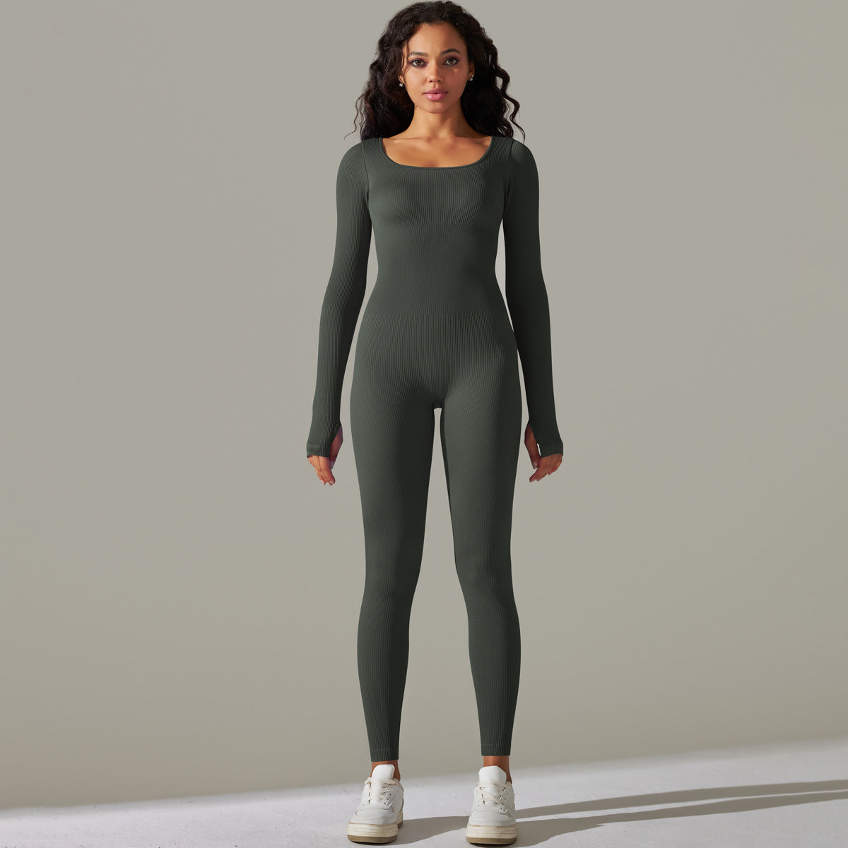 Seamless Ribbed Long Sleeve Yoga Bodysuit Breathable Quick Dry Running and Fitness Apparel for Comfort and Performance