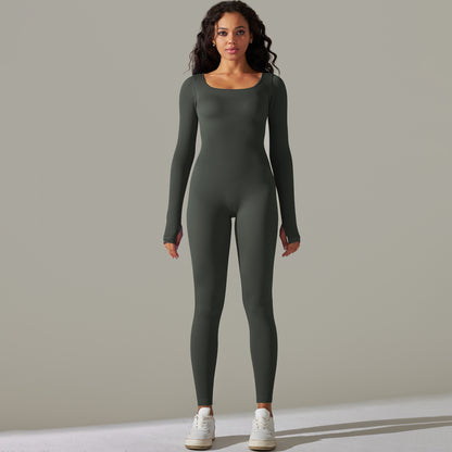 Seamless Ribbed Long Sleeve Yoga Bodysuit Breathable Quick Dry Running and Fitness Apparel for Comfort and Performance