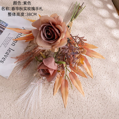 Spring Blossom & Autumn Harvest Faux Rose Handheld Bouquet - Elegant Wedding Decoration and Charming Wall Art (Model CF01337)