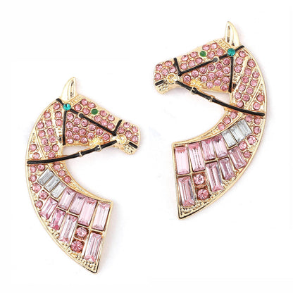 Innovative Animal-Themed Horse Head Rhinestone Stud Earrings – Creative Alloy, Luxurious Yet Affordable, Versatile and Statement-Making Jewelry for Unique Personalities