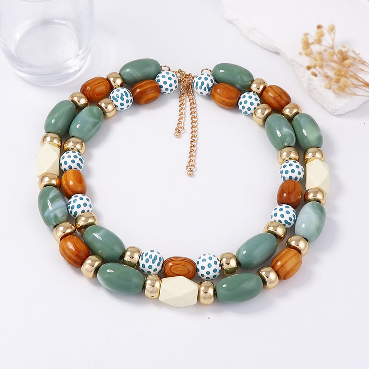 Bohemian Style Geometric Wooden Bead Layered Necklace – Versatile Tribal-Inspired Jewelry for Everyday Chic