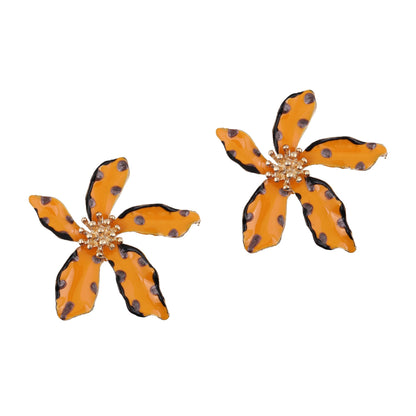 Chic and Unique Drop Oil Flower Earrings - Bold Polka Dot Alloy Jewelry for Women
