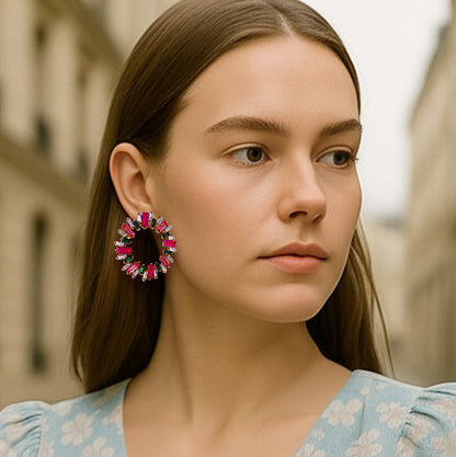 Chic Luxury Geometric Full-Diamond Sunflower Circle Stud Earrings for Women - Versatile Everyday Wear and Perfect for the Office