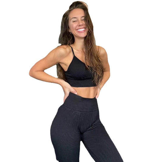 Seamless Yoga Set for Women Shock Resistant Beautiful Back Sports Bra with High Waisted Butt Lifting 3 4 Leggings for Comfort and Performance