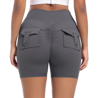 High Waisted Peach Bottom Utility Pocket Leggings for Women Stretchy Butt Lifting Quick Dry Yoga and Running Shorts