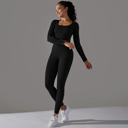 Seamless Long Sleeve Workout Set Quick Dry Breathable and Butt Lifting Sports Leggings for Running and Yoga