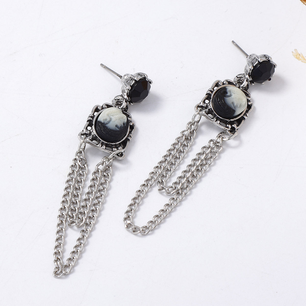 Chic Vintage-Inspired Alloy Engraved Cartoon Angel Chain Tassel Earrings - Unique Artisanal Women's Jewelry for a Touch of Elegance