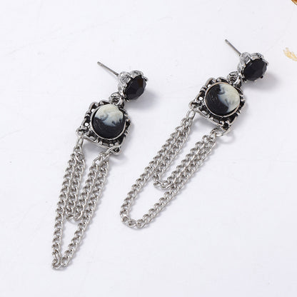 Chic Vintage-Inspired Alloy Engraved Cartoon Angel Chain Tassel Earrings - Unique Artisanal Women's Jewelry for a Touch of Elegance