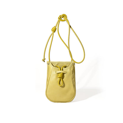 Genuine Leather Shoulder Bag for Women Large Capacity Drawstring Design Crossbody Phone Bag