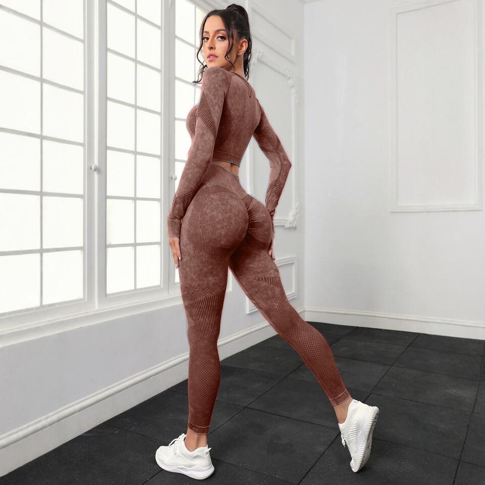 7 Color Washable Casual Yoga Set for Women Long Sleeve Peach Butt High Waisted Leggings and Activewear for Fitness Enthusiasts