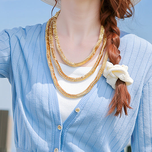 Chic Vintage-Inspired Gold Metal Geometric Layered Necklace and Bracelet Set for Women – Versatile Casual Accessories for Any Occasion