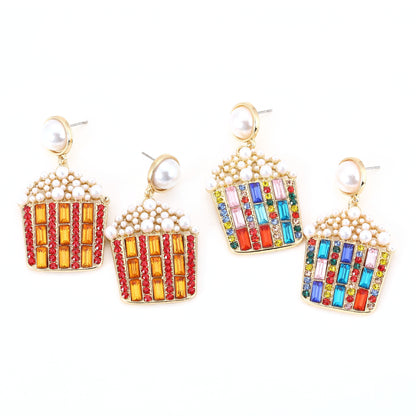 Exquisite Geometric Pearl and Gemstone Popcorn Earrings with Dazzling Colorful Diamond Accents – Unique and Bold Fashion Statement