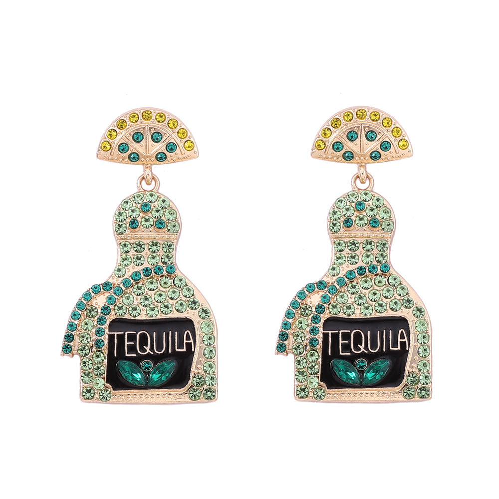 Stylish Alcohol Bottle Earrings - 11 Color Options with Lettered Perfume Bottle Design and Sparkling Rhinestones | Perfect Women’s Fashion Jewelry