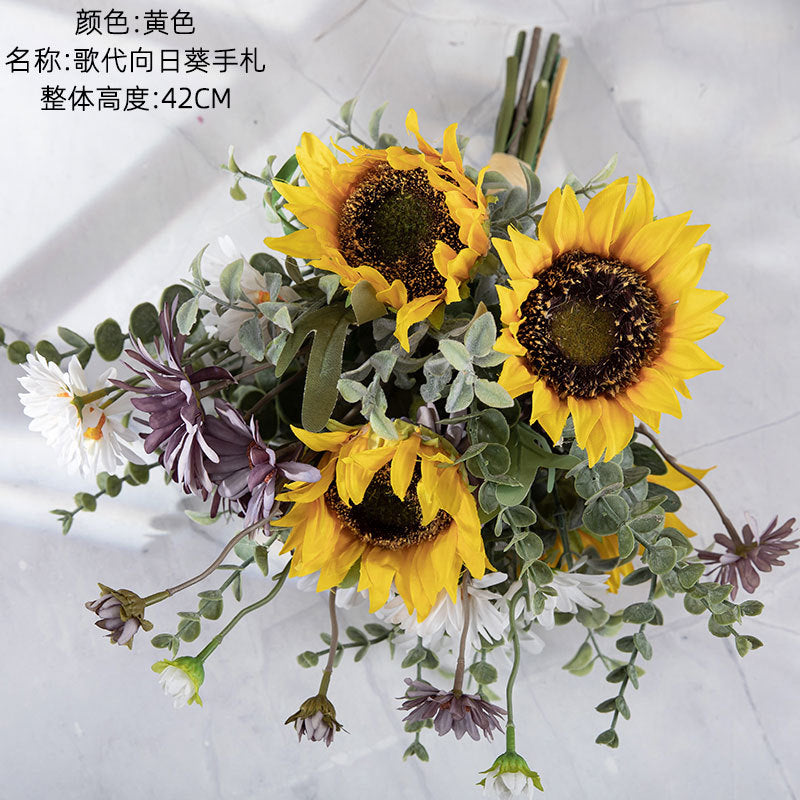 Lifelike Sunflower Bouquet - Elegant Decorative Floral Arrangement for Home Décor, Weddings, and Wall Art - CF01266